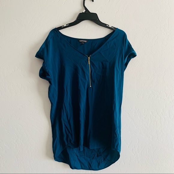 Express blue blouse short sleeve with gold zipper large - Picture 6 of 7